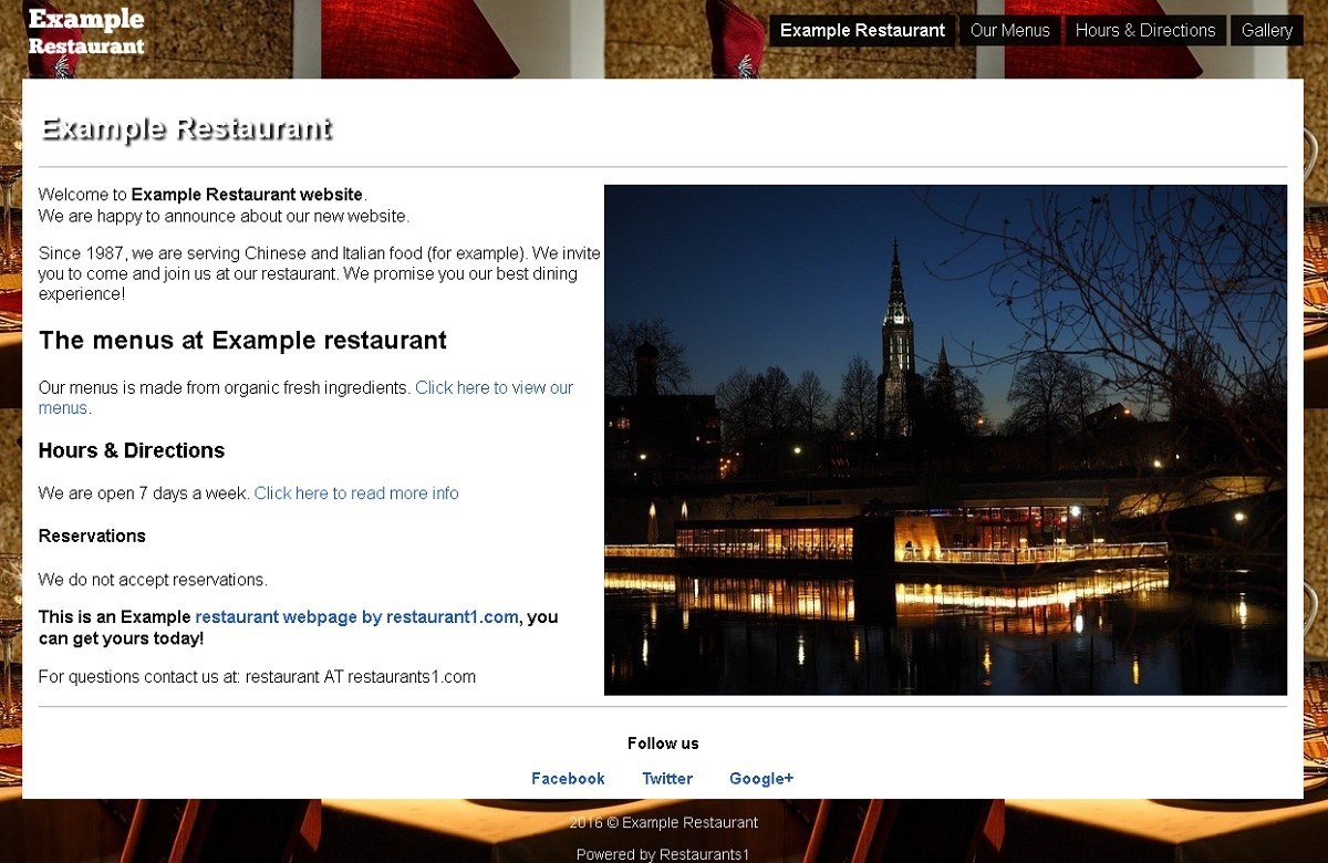 Example Restaurant Website